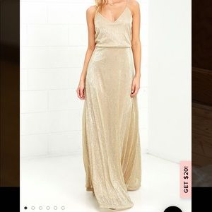 Lulu’s L gold bridesmaid maxi dress